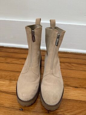 Blondo Beige Suede Ankle Boots with Front Zipper